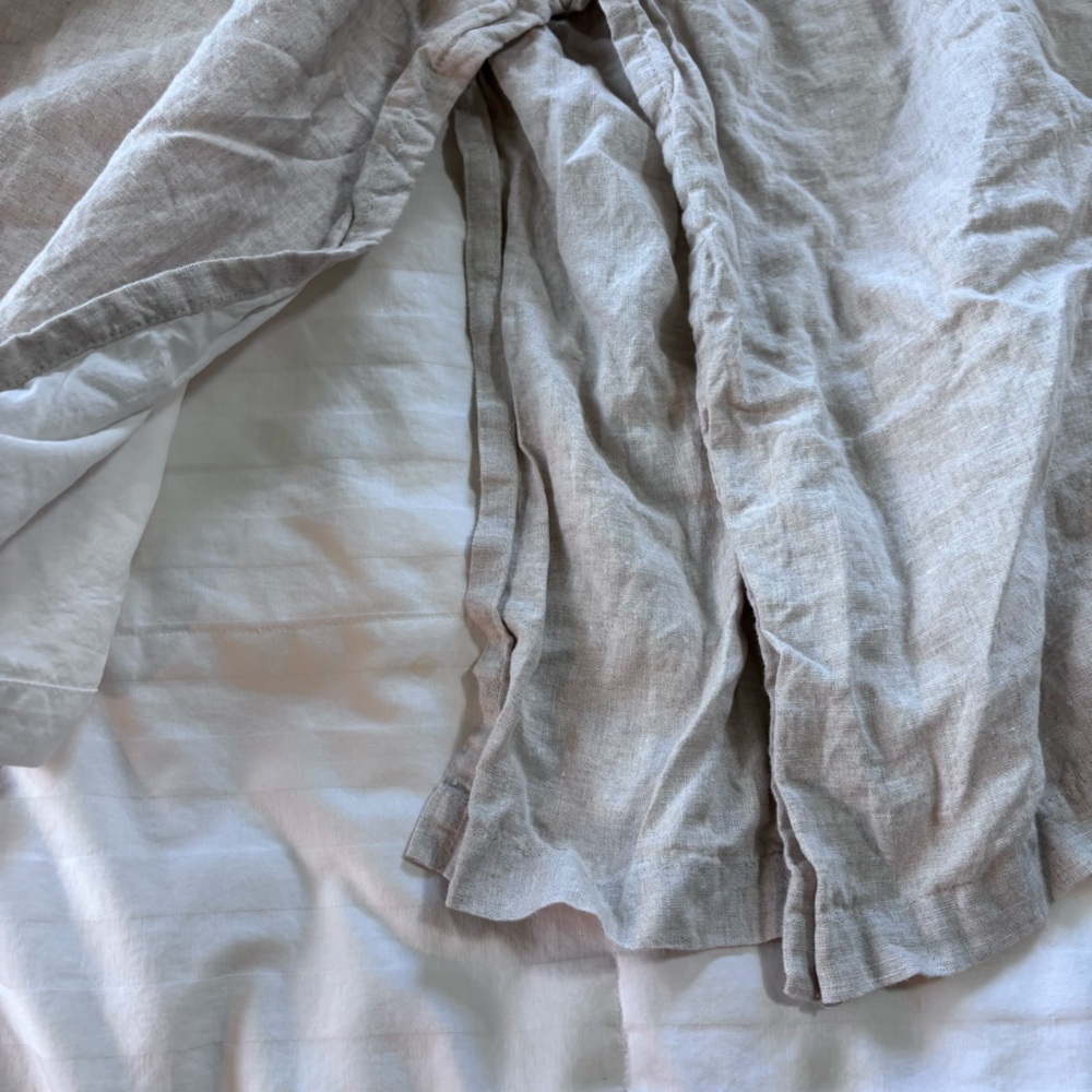 Pottery Barn King tan Linen bed skirt